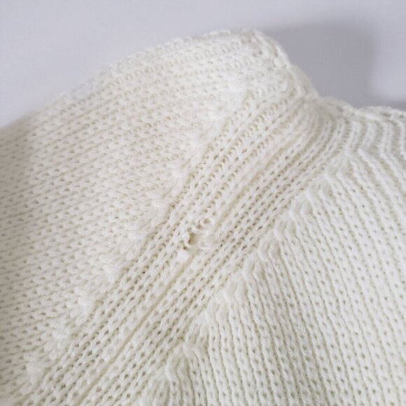 Vtg 60s 70s Sears LG Crewel Embroidered Floral Ivory White Open Front  Cardigan - Picture 8 of 12